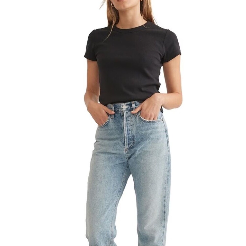 Marine Layer Black Short Sleeve Ribbed Tee